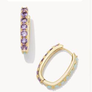 NWT Kendra Scott Chandler Gold Hoop Earrings in Green Lilac Mix
